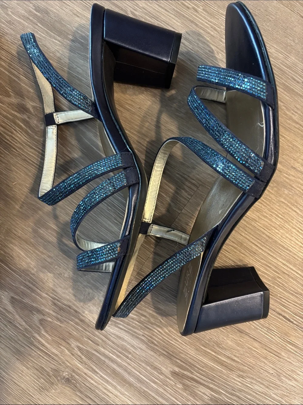 Naturalizer Navy Strappy Block Heel Sandals with Sparkle 11W